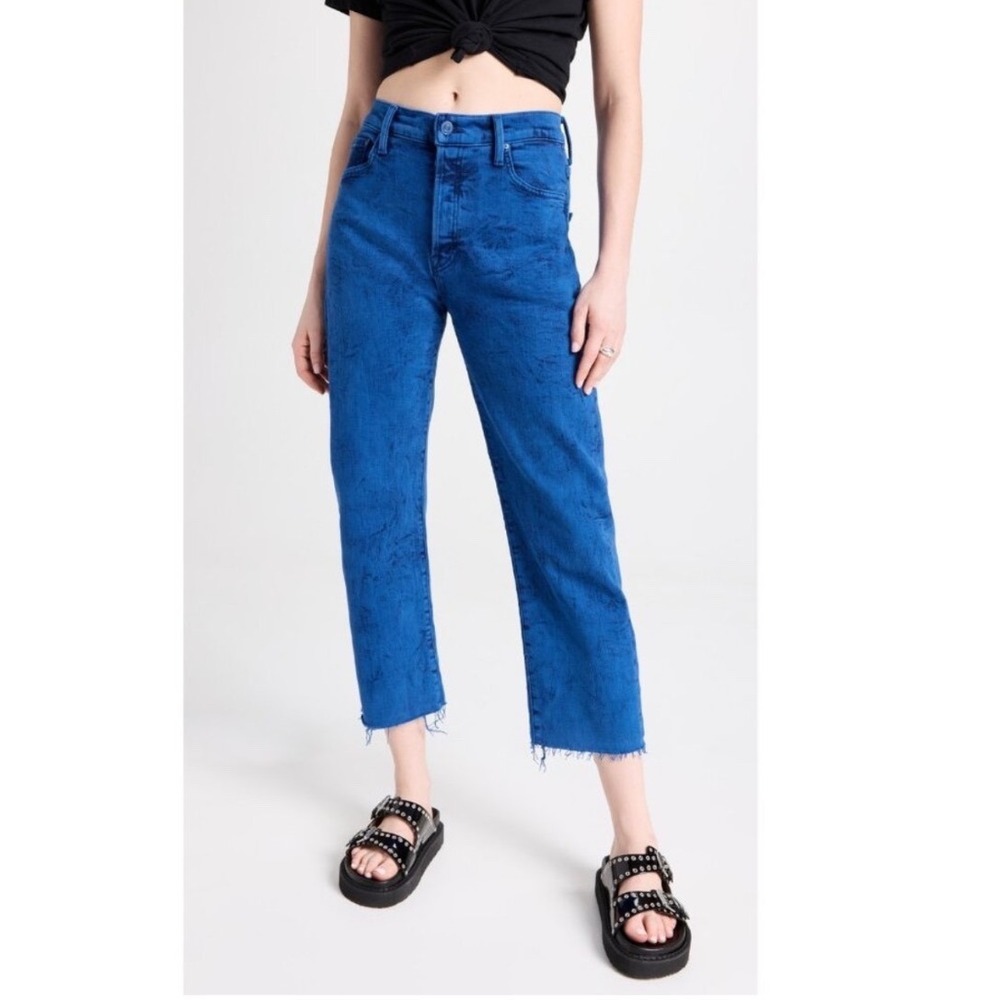 MOTHER The Ditcher Crop Fray Love On The Rock‎ Jeans Blue Acid Wash Size 27